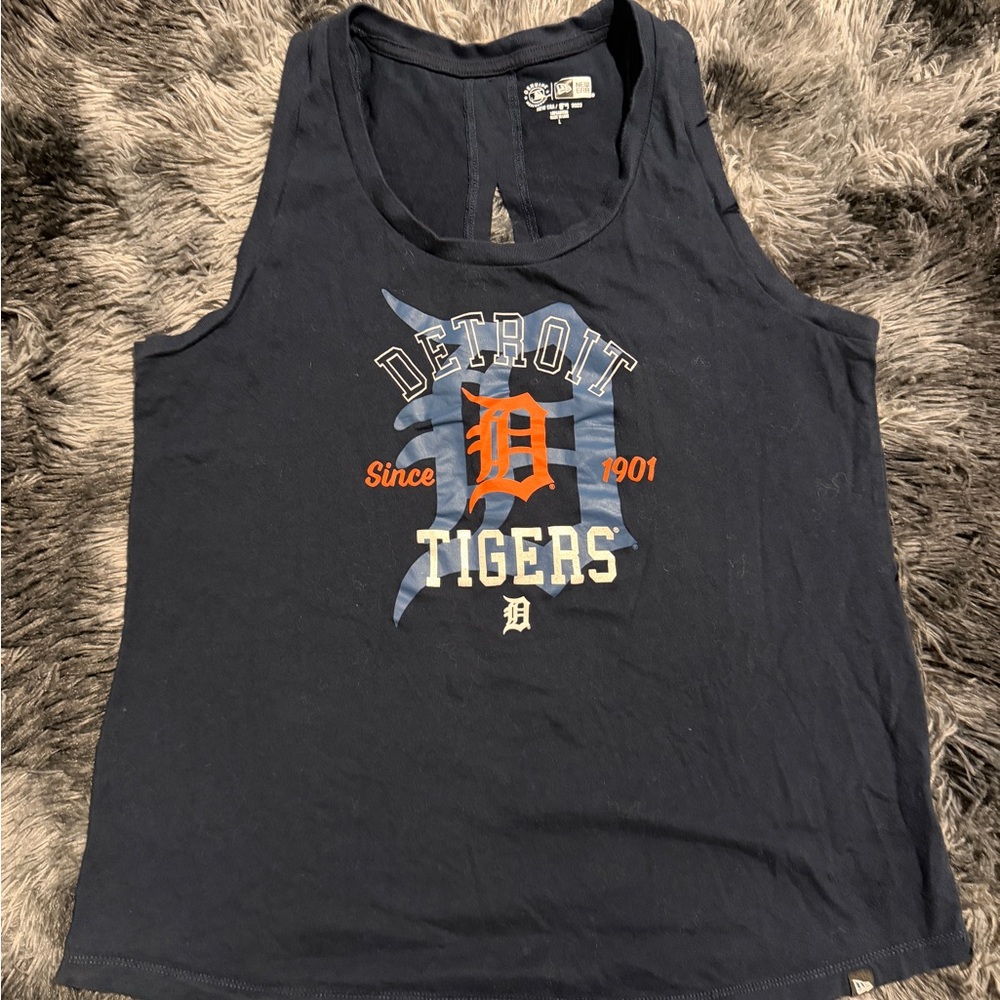 New Era Detroit Tigers Navy Tank Top with Orange & White Logo